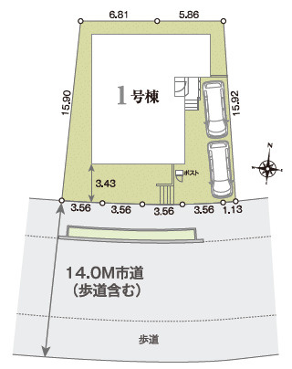 平塚市めぐみが丘1丁目　新築戸建　全1棟1号棟の区画図