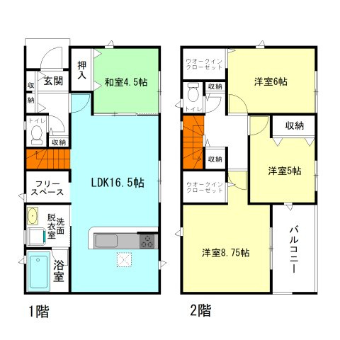 【間取り】 | クレイドルガーデン前橋市関根町第3ー① | 自然に顔合わせできるリビングアクセス階段！
フリースペースやウォークインクローゼットなど各所に収納充実！