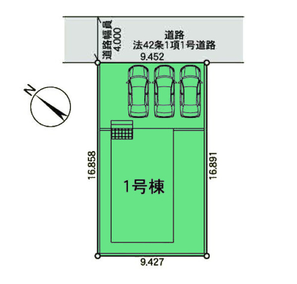 【区画図】 | クレイドルガーデン前橋市関根町第3ー① | JAファーマーズまで1Kmとお買い物便利！
カースペースは並列3台駐車可能！
