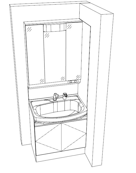 INSULA SERENAの独立洗面台|イメージパース/3面鏡