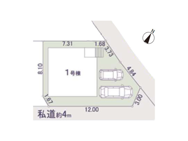 【区画図】 | 富士見市羽沢1丁目　新築一戸建住宅　全1棟　(ふじみ野店) | ご夫婦でお車をお持ちの方も嬉しい2台分のカースペース付き(車種による)
※図面を基に作成しています。現況と異なる場合は現況を優先いたします。
