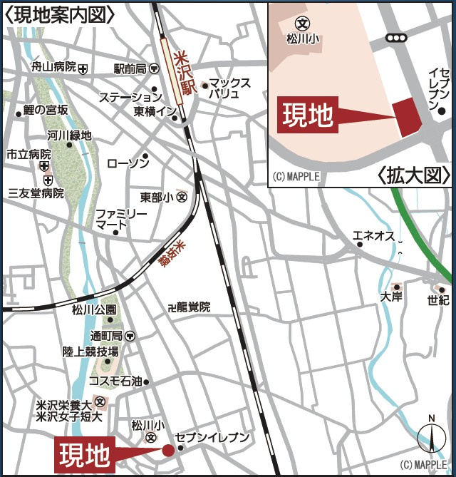 新築戸建・建売　米沢市通町四丁目【耐震+制震】松川小・米沢一中の地図
