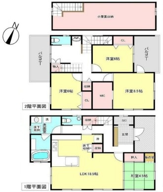 上尾市大谷本郷　中古一戸建ての間取り|上尾市大谷本郷　中古一戸建て、4LDK、土地面積155.09m2、建物面積127.52m2