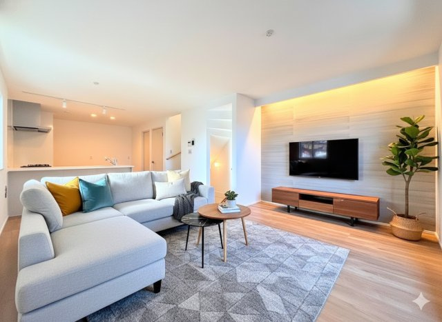 保土ヶ谷区権太坂2丁目　新築戸建て　第1のその他|［モデルハウス］◆家族で食卓を囲むダイニングスペースと、ソファでゆったりくつろぐリビングスペースがしっかり区切られているので家具の配置や用途を使いわけしやすいです。
