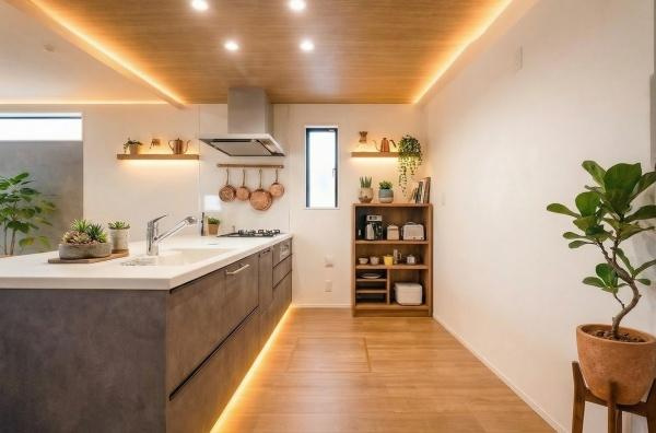 世田谷区喜多見１丁目の新築一戸建のキッチン|キッチンスペースは広々しており、調理の効率が上がる３口コンロに、食洗器もついており、家事もはかどります♪