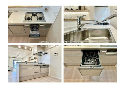 【キッチン】 | グリーンコーポ京成小岩 | 【システムキッチン】ワイドで収納豊富な使い勝手の良いカウンターキッチンには、食洗器や伸縮タイプのキッチン水栓、三ツ口コンロ・魚焼きグリルなどの便利な設備が標準完備されています。