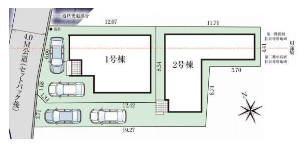 【区画図】 | 東久留米市八幡町３丁目　新築戸建て　２号棟 | 東久留米市八幡町に駐車スペース2台分の広々敷地、全2区画