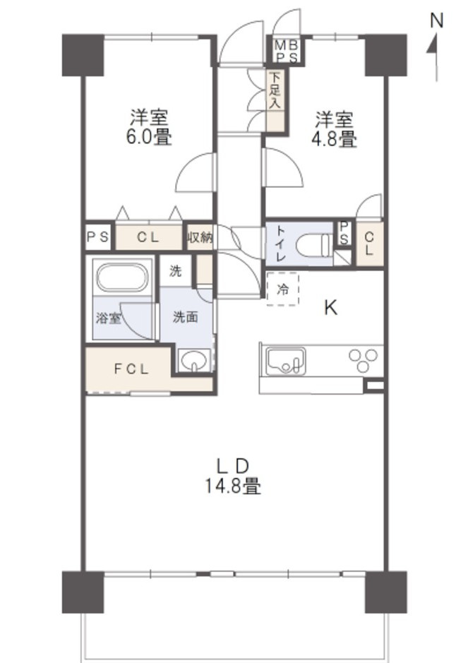 シティパル米倉の間取り|専有面積：63.38m²の2LDK。JR「備前西市駅」徒歩13分の分譲マンション。
