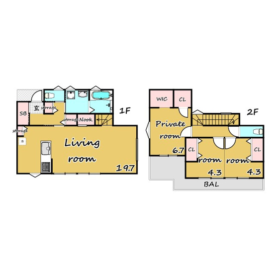 【間取り】 | 藤塚戸建て | ★戸建★築2年★庭付★駐車場２台可★IH★リビング約20帖★