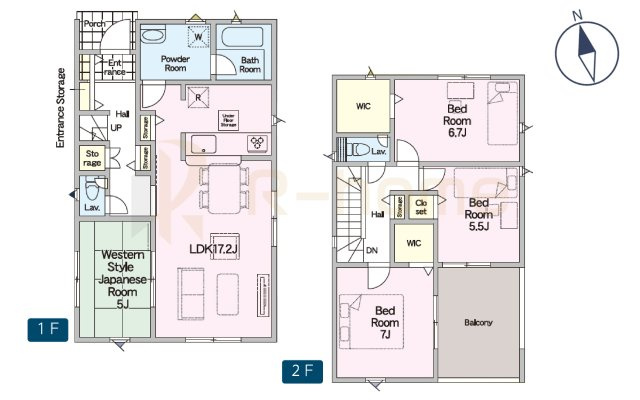 結城市結城第40　新築戸建て　1号棟の間取り|4LDK＋WIC2か所、土地面積184.18m2、建物面積99.22m2