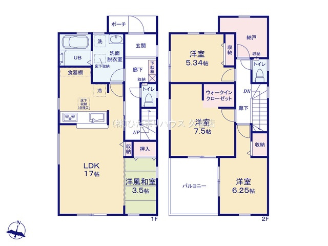久喜栗原第2　新築一戸建て　05　リーブルガーデンの間取り|LDK横の和室は家事の合間の休憩やお子様のお昼寝にも♪