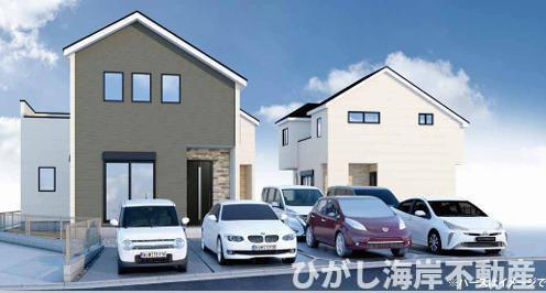 茅ヶ崎市旭が丘　新築戸建　全３棟の外観パース|イメージパスですので実際のものと多少異なります
