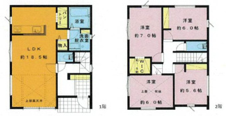 【間取り】 | 海老名市下今泉4丁目  A棟 | LDK18.5帖　リビング高天井　洋室1部屋上部吹抜　食洗器・浄水器　浴室乾燥機