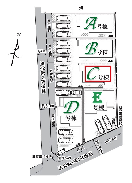 所沢市北原町・全5棟　新築一戸建　C号棟　の区画図|【全5棟・C号棟】整形地・土地面積169.59平米（約51.30坪）