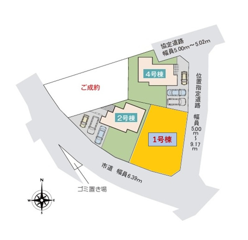 いろどりアイタウン　那珂市杉　23-P2　4の区画図|敷地面積約59坪、３台駐車可能なカースペース確保！気になる他の物件と合わせての現地ご案内も可能です。HPから、またお電話でも、お気軽にお問い合わせください。

