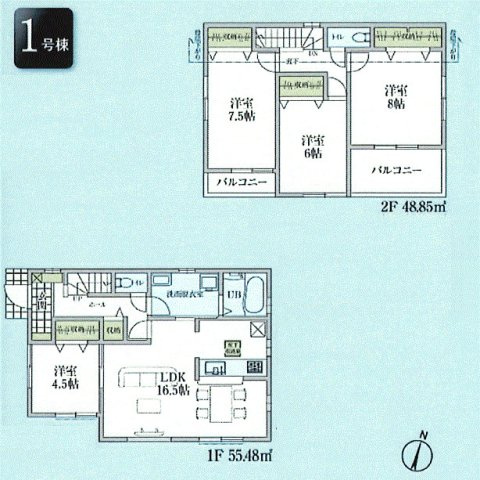 青梅市野上町1丁目　新築戸建全2棟の間取り