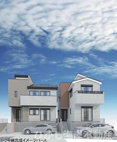 茅ヶ崎市浜須賀　新築戸建　全４棟の外観パース|1.2号棟イメージパスですので実際のものと多少異なります
