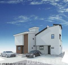 茅ヶ崎市浜須賀　新築戸建　全４棟の外観パース|3.4号棟イメージパスですので実際のものと多少異なります
