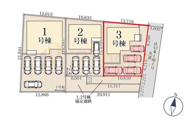 第1常総市相野谷町　新築戸建て　3号棟の区画図|大きなお買い物だからこそ、メリット・デメリットを伝えさせて頂きます。
R-homeにお任せください♪