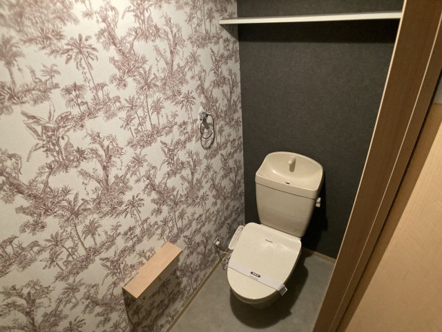 ＨＩＴＯＭＩ　ＤＯＲＭＩＴＯＲＹのトイレ|上部に収納棚の付いた温水洗浄便座付きのトイレ