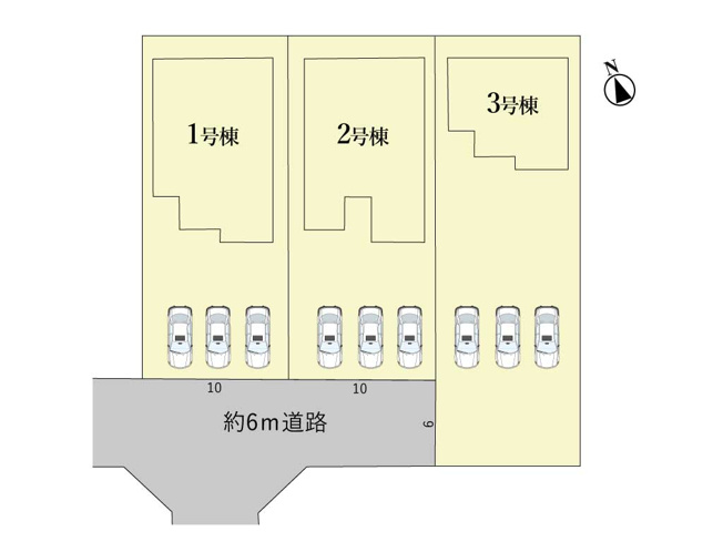 【区画図】 | 亀山市能褒野町《2号棟》 | 駐車スペース3台