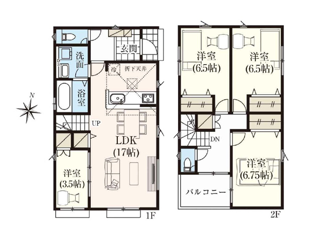 【間取り】 | 富士見市水谷東1丁目　新築一戸建住宅　全4棟　(志木本店) | リビング続き間の洋室はベビールームとしても便利。
部屋を通らずにバルコニーに出られるので家族間でもプライバシーが守れます。