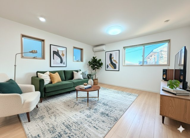 港南区港南1丁目　中古戸建ての居間・リビング|広々としたリビング・ダイニングは、シックでモダンな内装。落ち着いた雰囲気に包まれて、伸びやかな空間のなかで、ゆったりと家族団らんのひとときを過ごせます。（家具はイメージ写真です)