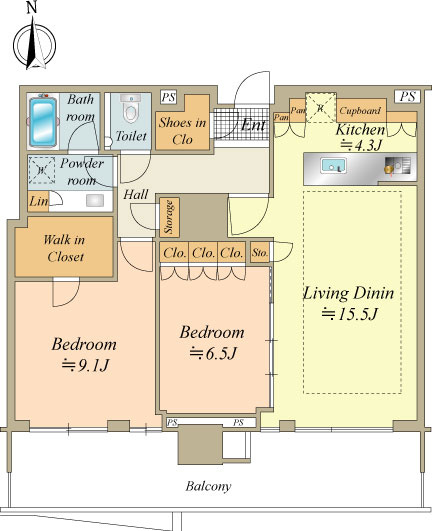 2LDKの間取りです。