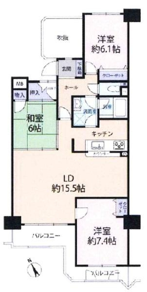 シャトー岡崎Ⅱ番館の間取り|間取り図です