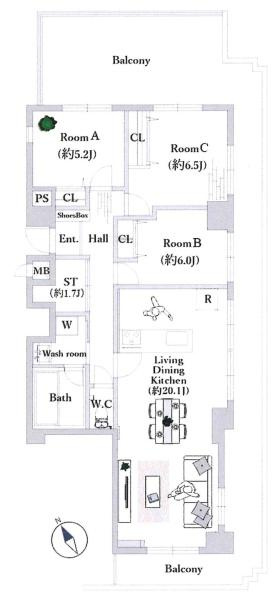 ガーデンヒルズ東大友の間取り|間取り図です