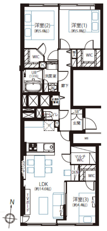 湯島ハイタウンA棟の間取り