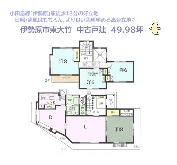 【間取り】 | 教育施設近く、コンビニ（徒歩５分）小田急線「伊勢原」駅徒歩１３分◎
資金を抑えて、生活に備えられるニーズの高い4LDＫ中古住宅！
ＤＩＹ・リフォームはもちろん、売地としても好評販売中です♪