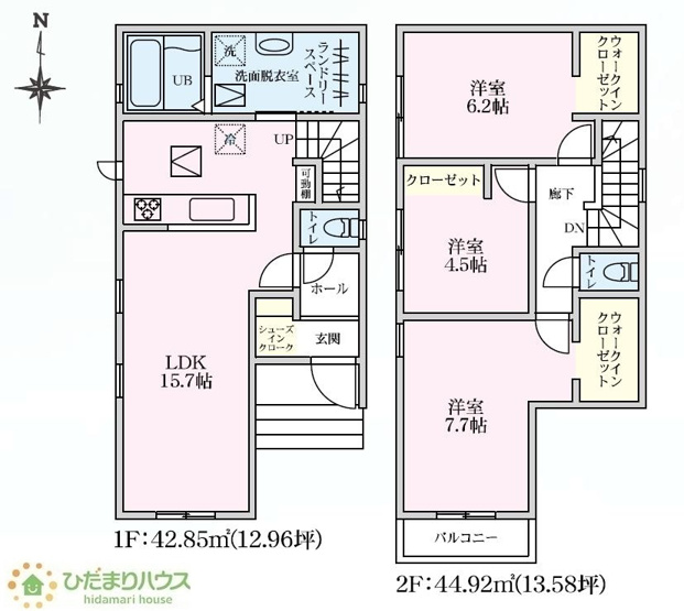 【間取り】 | 我孫子市青山台2丁目第1期　新築戸建　2号棟 | リビングを通って2階に上がるリビングイン階段で、コミュニケーションがとりやすい☆