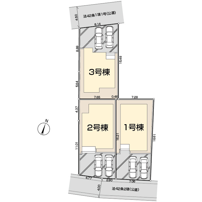 新築一戸建 狭山市東三ツ木・全3棟の区画図