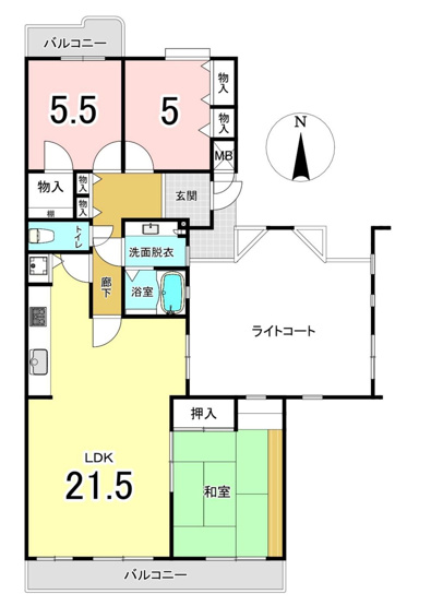 【間取り】 | ベルブリーズ森の里４号棟 | 3LDKは、リビングダイニングキッチンと3つの居室がある間取り。ファミリー層に非常に人気の高い間取りで、広々としたリビングで家族団らんを楽しみ、個室でプライベートな時間も確保できるのが大きな魅力です。