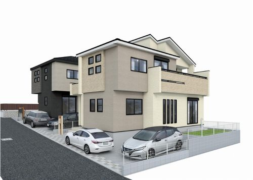 【外観】 | 【仲介手数料０円】秦野市ひばりヶ丘　新築一戸建て　2号棟　全2棟 | 外観パース　秦野市ひばりヶ丘　新築一戸建て　全2棟