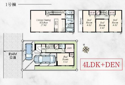 【間取り】 | 【仲介手数料０円】座間市ひばりが丘1丁目　新築一戸建て　全2棟 | 1号棟【仲介手数料０円】座間市ひばりが丘1丁目　新築一戸建て　全2棟
