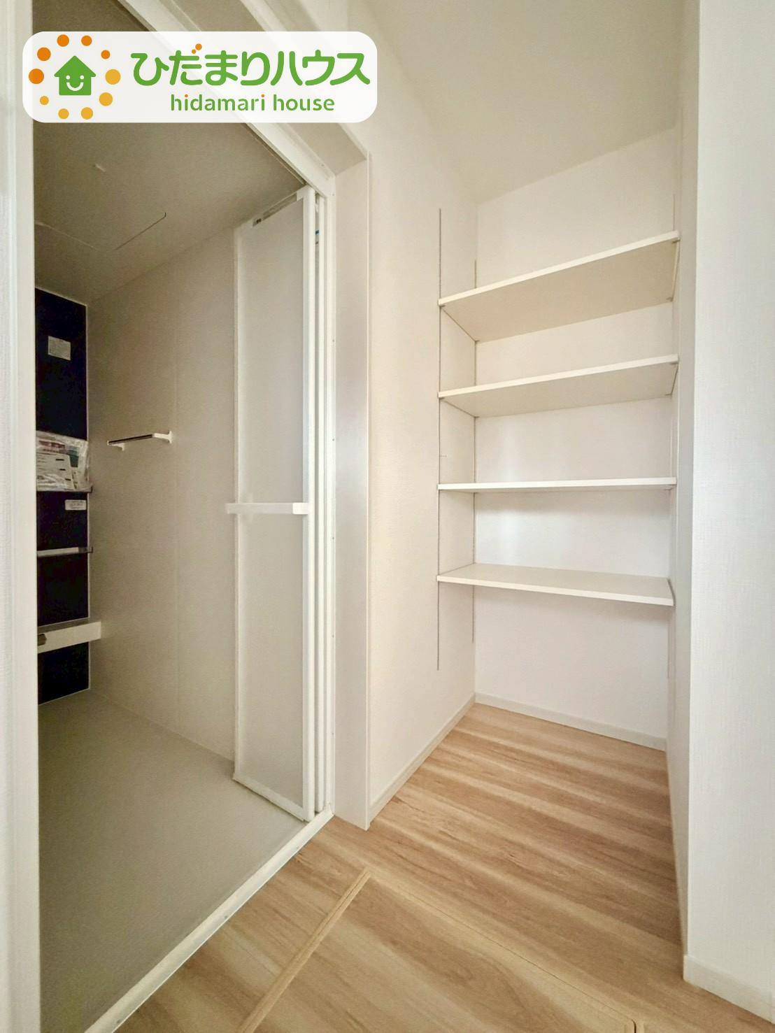 野田市山崎22期　新築戸建　1号棟の脱衣所|洗面所のリネン庫はタオルや肌着類などの収納に便利です！！						
