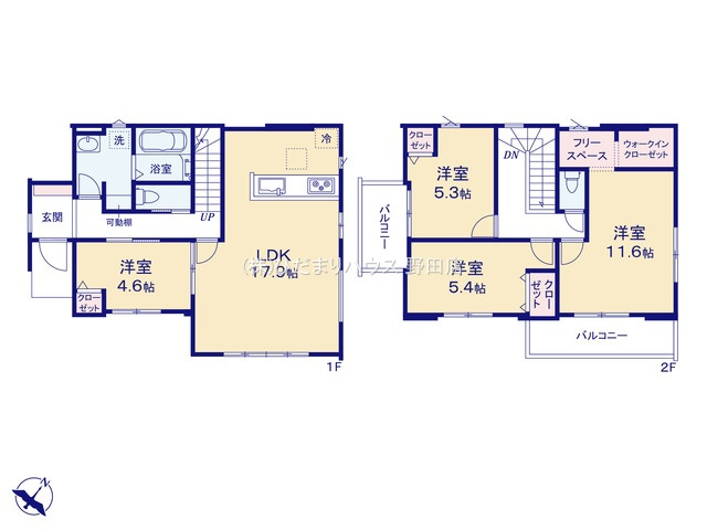 野田市山崎22期　新築戸建　1号棟の間取り|4LDK+WIC