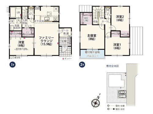 【間取り】 | 全居室二面採光で風通しのいい家。大きめの収納がついているのでお部屋はいつもスッキリ♪お片付け上手になれるプランです。