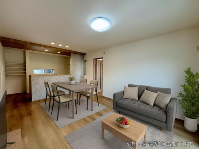 【居間・リビング】 | 【LDK　CG家具設置イメージ】
※画像内に含まれる家具家電はCGで作成されたイメージです。実際の物件には付帯しません。