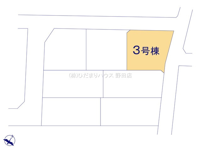 野田市山崎22期　新築戸建　3号棟の区画図|角地 ： 北東 4m 公道、北西 4m 公道