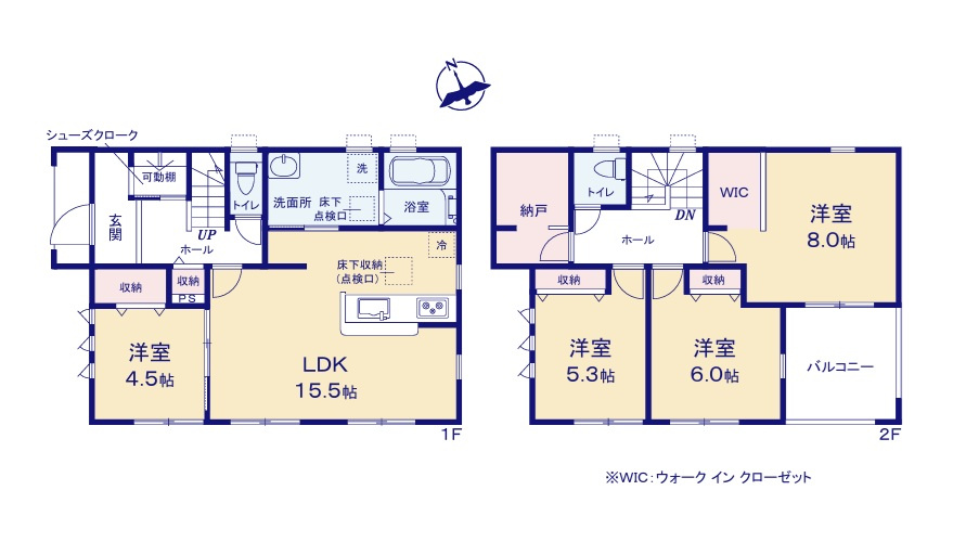 リーブルガーデン  那珂市菅谷　16期　1の間取り|　
☆収納スペースは全居室の他、シューズクローク、納戸も配備。全室明るい二面採光、南向き、段差のないオールフローリングです。