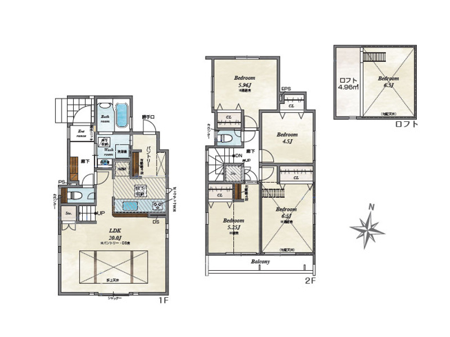 【間取り】 | 東久留米市金山町1丁目　新築一戸建住宅　全9棟　(保谷店) | 7号棟/LDK20帖、ロフトなど収納も豊富なゆとりの住まい。
※図面を基に作成しています。現況と異なる場合は現況を優先いたします。
