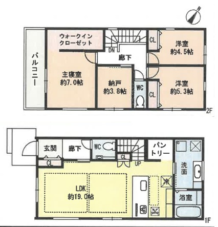 「マリンホーム施工」「乾太くん完備」福吉台 全2棟1号棟の間取り