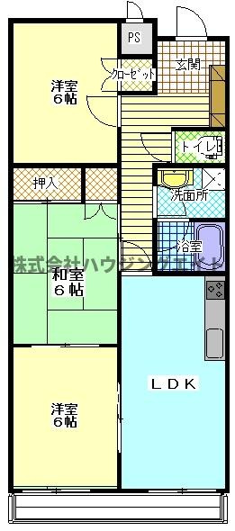 ひたちなか市外野１丁目の賃貸マンションの間取り|間取り図です。