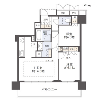【間取り】 | ブランズタワー御堂筋本町 | 【間取り】32階・西向きにつき眺望・採光・通風の全てが良好！！