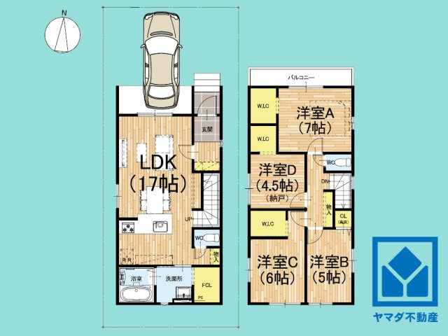 京田辺市草内八田2期1号地の間取り
