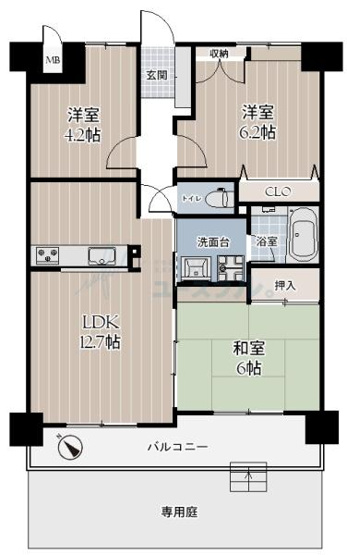 【間取り】 | ライオンズガーデン上野芝 | 専有面積:62.66平米　バルコニー面積:9.4平米　間取り:3LDK！