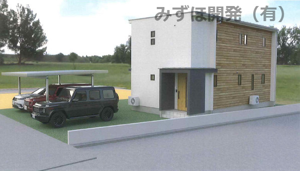 村山市楯岡鶴ヶ町1丁目6-37北棟の外観パース|リビング窓は南向きです